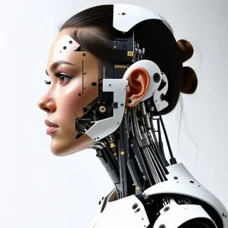 humanoid woman half woman half robot