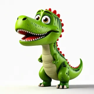goofy cartoon bright green dinosaur