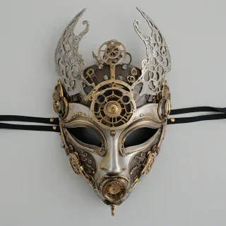 steampunk masquerade mask, on a plain white background, even lighting