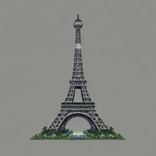 pixel art style of Eiffel Tower, light slate grey color, bright lighting, on a plain white background, even lighting