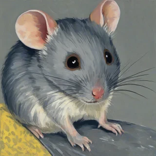 Fauvism style of a gray mouse with white splotches