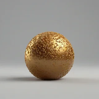 Hyper-realistic 3D macro render of a spherical dessert with crispy golden-brown exterior, warm cinematic lighting, on a plain white background