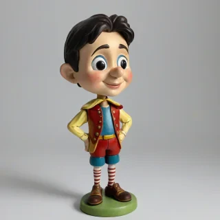 Pinocchio bobblehead, on a plain white background, even lighting