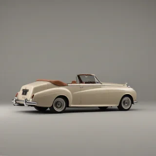 A 1960 Rolls-Royce Silver Cloud II Drophead Coupé, wide shot, full-body view, parked on a plain white background, with a soft, warm light, and subtle shadows, in a realistic, high-detail, photographic style, with accurate chrome accents, and a luxurious, creamy leather interior, feet visible, no background elements, no people, no trees, no scenery, on a plain white background, even lighting 
