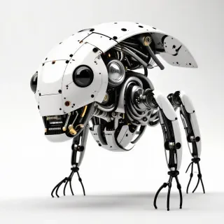 A close-up of a robotic creature