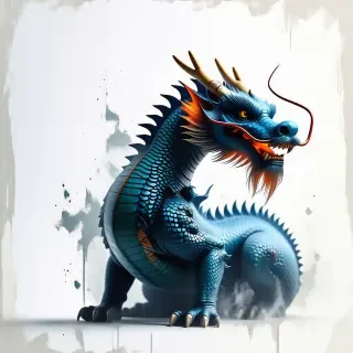 A full-body view of a sky blue dragon, with a grunge style texture, set against a plain white background, with a wide-angle shot and dynamic lighting, emphasizing the dragon's scales and fiery breath