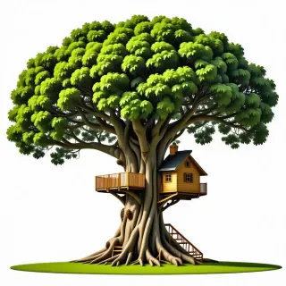 A large tree with a huge treehouse in it