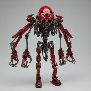 Red biopunk building, full-body view, on a plain white background