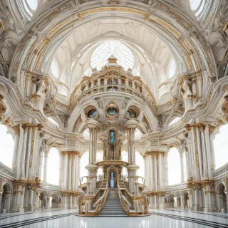 A futuristic, Victorian-style space station with intricate details and ornate architecture, set against a plain white background, with a wide-angle view of the entire station, including its majestic towers and grand domes, in a digital art style with vibrant colors and dynamic lighting, full-body view, with the space station's engines and modules visible