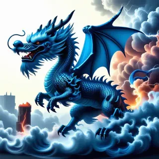 blue flying dragon in a storm