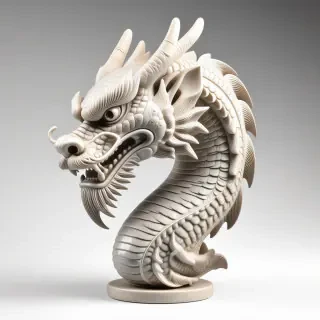 a Greek style statue of a dragon head