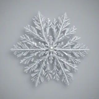 3d pearlescent snow flake, wide angel shot, on a plain white background, even lighting