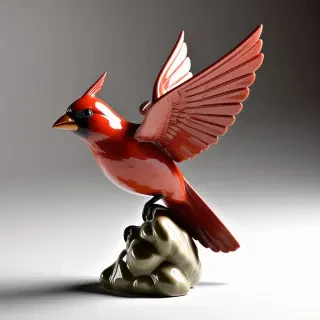 A porcelain statue of a cardinal in flight