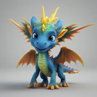 3d cartoon animation, one animal that has a mix of a baby dragon and a baby eagle, bright and vivid colors, large eyes, short body, round features, tiny nose, tiny feet, cute, happy expression on its face, only one in the shot, full body visible, on a plain white background, even lighting