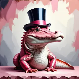 a pink crocodile wearing a top hat