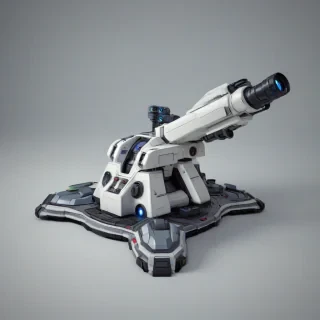 RTS game asset, sci-fi laser turret, on a plain white background, even lighting 