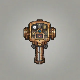 chibi, pixel art style, steampunk tool gadget on a plain white background, even lighting