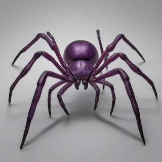 A full-body view of a vibrant fat purple spider with eight distinct black legs, set against a plain white background, in a wide shot, with a soft, natural light and subtle shadows, in the style of a detailed, realistic illustration, on a plain white background, even lighting 