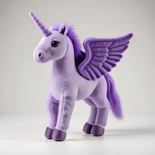 Stuffed animal of a purple Pegasus
