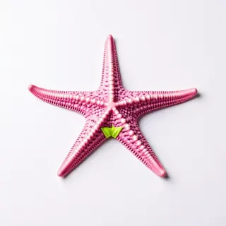 A pink starfish wearing lime green shorts with purple flower patterns on them