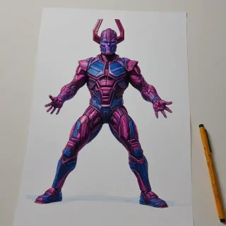 3d hand-drawn style of Galactus from Guardians of the Galaxy, bold lines, vivid colors, full body visible, on a plain white background, even lighting