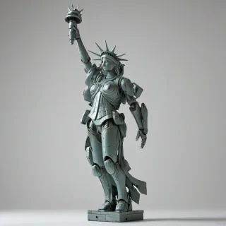 Staute of Liberty, mecha style, on a plain white background, even lighting 