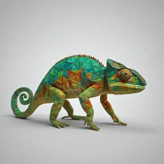 low poly art chameleon, on a plain white background, even lighting