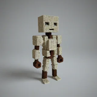 character made of small voxels, on a plain white background, even lighting
