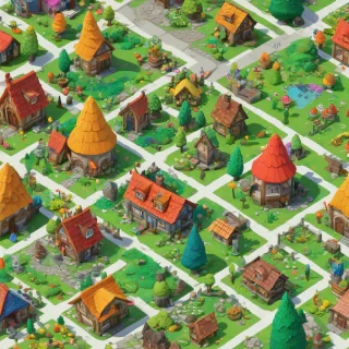3D cartoon animation style gnome village, with vivid colors, bright and even lighting, on a square grid for an isometric game asset, fully visible, with on a plain white background, full-body view, wide shot, feet visible, on a plain white background, even lighting