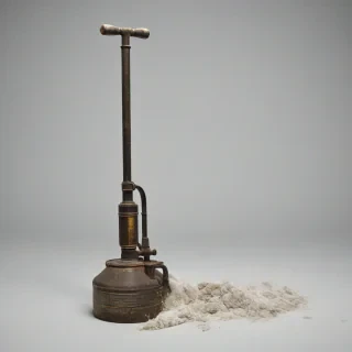 Game asset style, vintage hand pump pesticide powder duster, on a plain white background, even lighting
