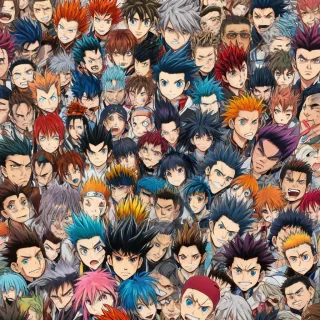 A wide-angle shot of an anime head with spiky hair, showcasing all facial features in a straight-on view, with vibrant colors and detailed expressions, set against a plain white background, in the style of Japanese manga and anime illustrations, full-body view of the head, with the hair styled in a dynamic and edgy manner, and the facial features clearly visible, including the eyes, nose, mouth, and eyebrows, on a plain white background, even lighting, with the body and feet visible up to the ankles, on a plain white background, even lighting