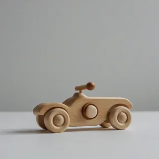kids toy made of wood, on a plain white background, even lighting