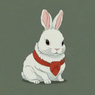 Ghibli style of a white rabbit