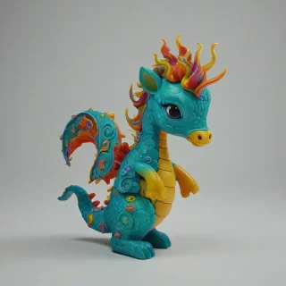 Chibi style, brightly colored hippocampus,  even lighting, without visible feet, in a playful pose, on a plain white background, even lighting