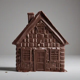 House made out of chocolate, on a plain white background, even lighting 