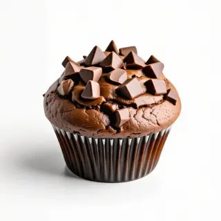 chocolate muffin with chunks of chocolate on top