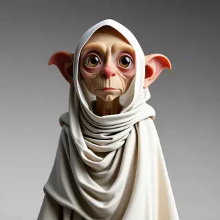 dobby from harry potter wearing a white cloth