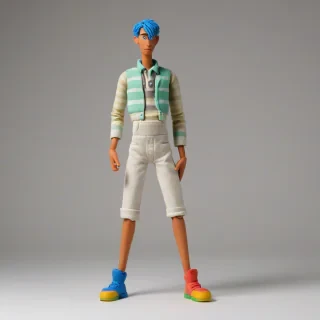 Claymation style person, full-body view, on a plain white background, colorful and detailed, on a plain white background, even lighting 