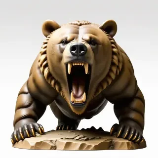 A statue of an angry bear roaring