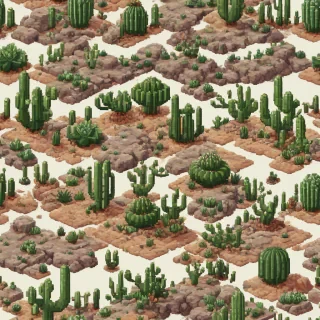 8-bit retro pixelated single shrub, with cacti, rocks, and High desert flora  , single pixel art asset, pixel art style, on a plain white background