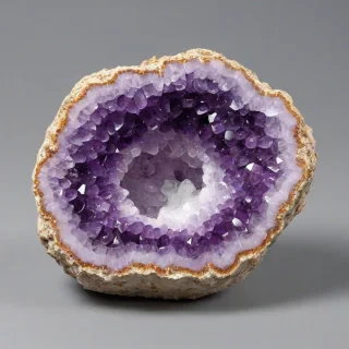 purple amethyst geode, on a plain white background, even lighting