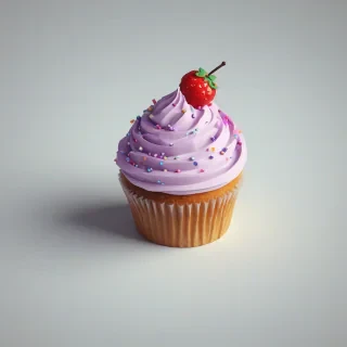cartoon low-poly art cupcake, on a plain white background, even lighting