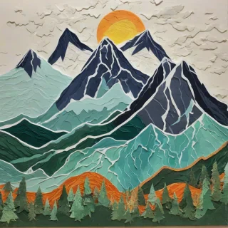 Paper cutout art of an Abstract mountain painting