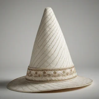 A full-body view of the Pope's Pellegrina, a traditional Italian hat, sitting on a plain white background, with intricate details and textures, in a photorealistic style, with soft, natural lighting, and a wide-angle shot to capture the entire hat, on a plain white background, even lighting 