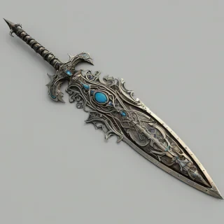 I want a great spear with alot of cool design, on a plain white background, even lighting