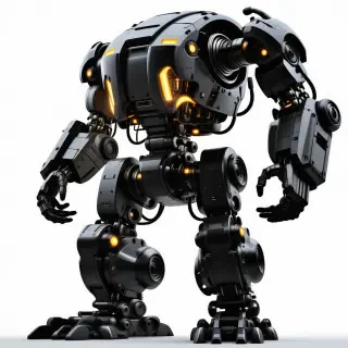 A large hulking mech robot with long arms and bright glowing eyes