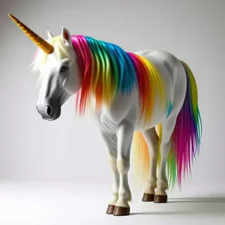 Unicorn with a rainbow mane and tail