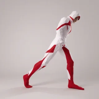 A low poly, crimson, full-body view of a person, with a plain white background, photorealistic style, and dynamic shadows, with the person's feet visible, on a plain white background, even lighting 