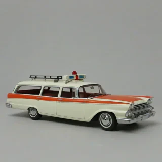 1960's station wagon ambulance, on a plain white background, even lighting