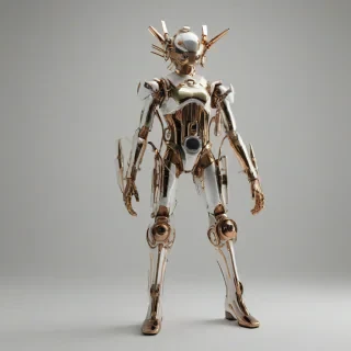 A futuristic, high-tech, raypunk-themed, retro-futuristic instrument, full-body view, with brass and copper accents, set against a plain white background, in a wide shot, with dynamic shadows and backlight, in the style of a digital illustration, on a plain white background, even lighting 